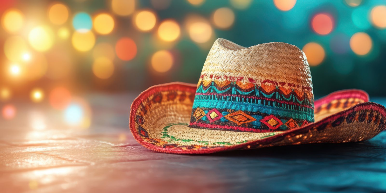 Colorful sombrero shines under soft lights in festive celebration atmosphere during a vibrant summer evening event